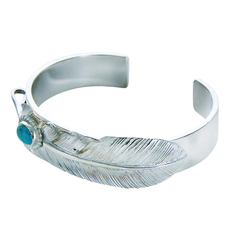 M plain bangle 12mm L old feather 01 turquoise 6×8 cup