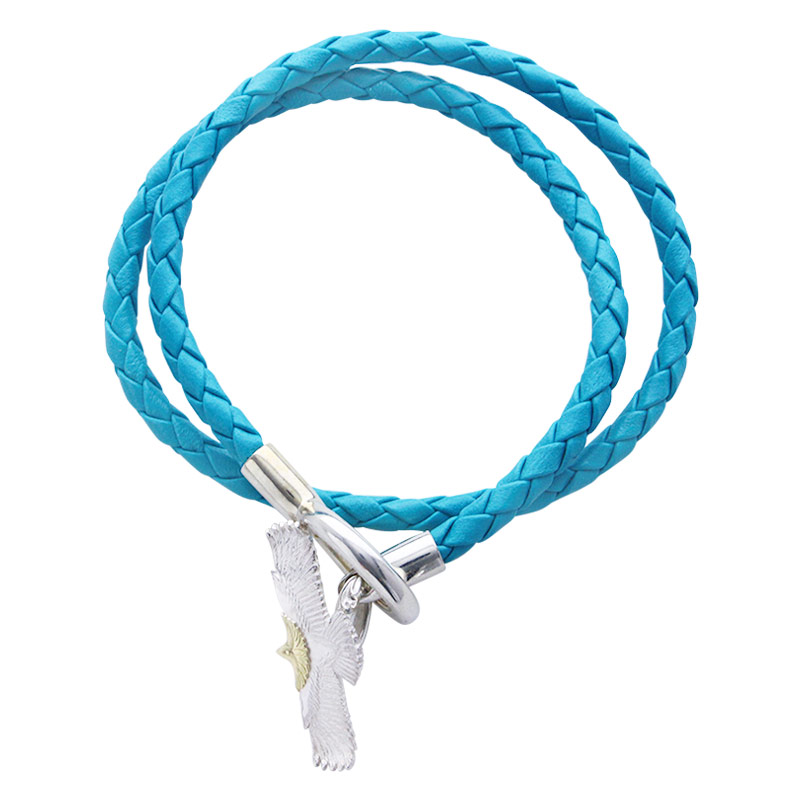 eagle eg-05/K18・925 LIGHT BLUE Leather bracelet