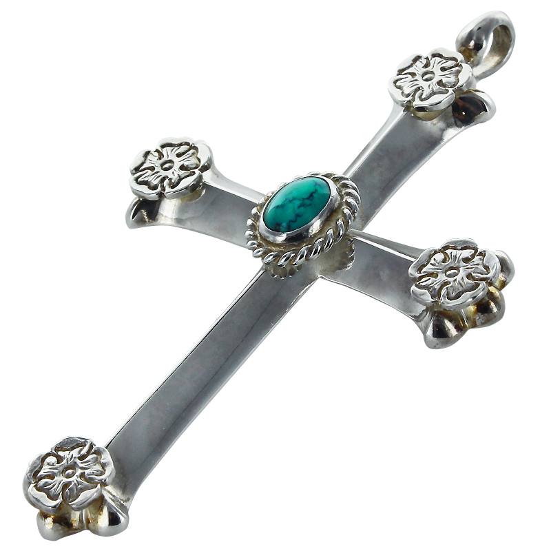 cross pendant turquoise 6×8 cup S flower metal×4