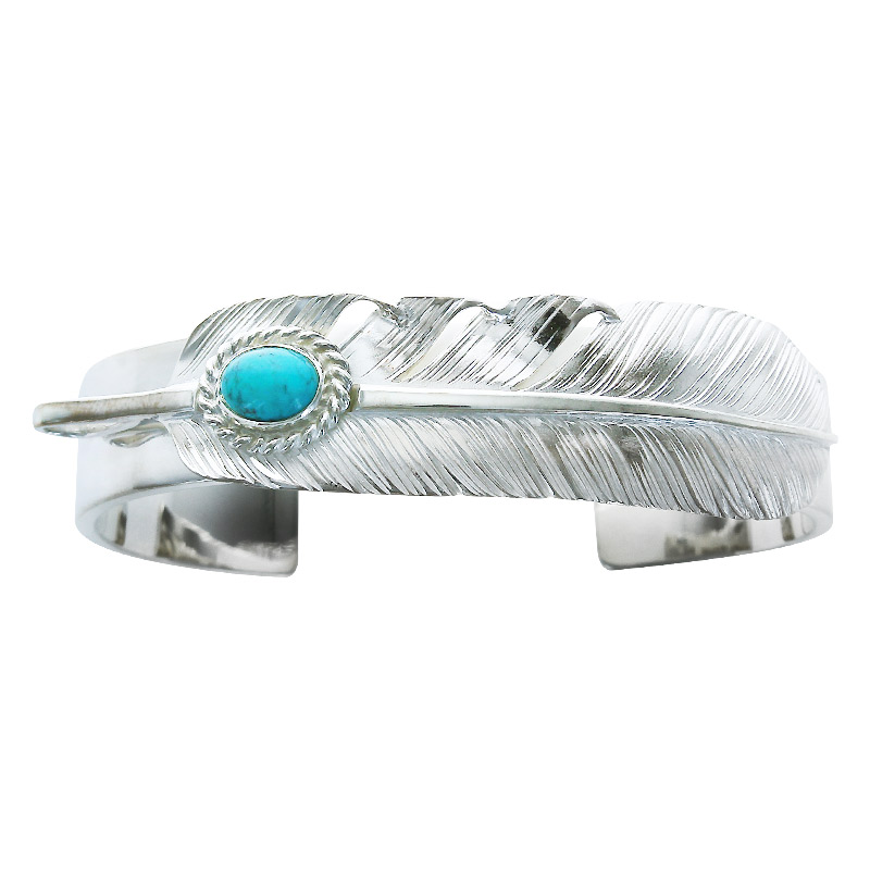 M plain bangle 12mm L old feather 01 turquoise 6×8 cup