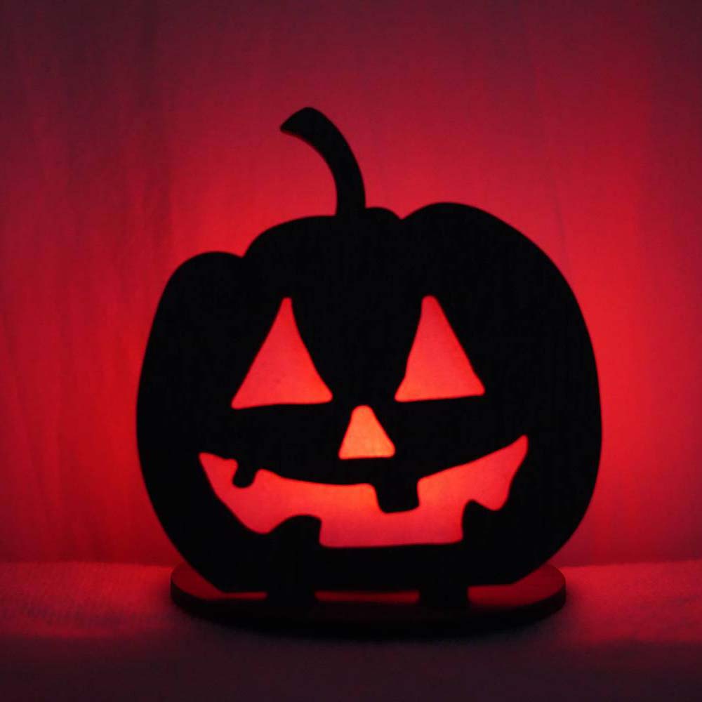 木工職人手作り 木製かぼちゃランプ かぼちゃ1 レインボーledキャンドル付き ヒクシポワタ
