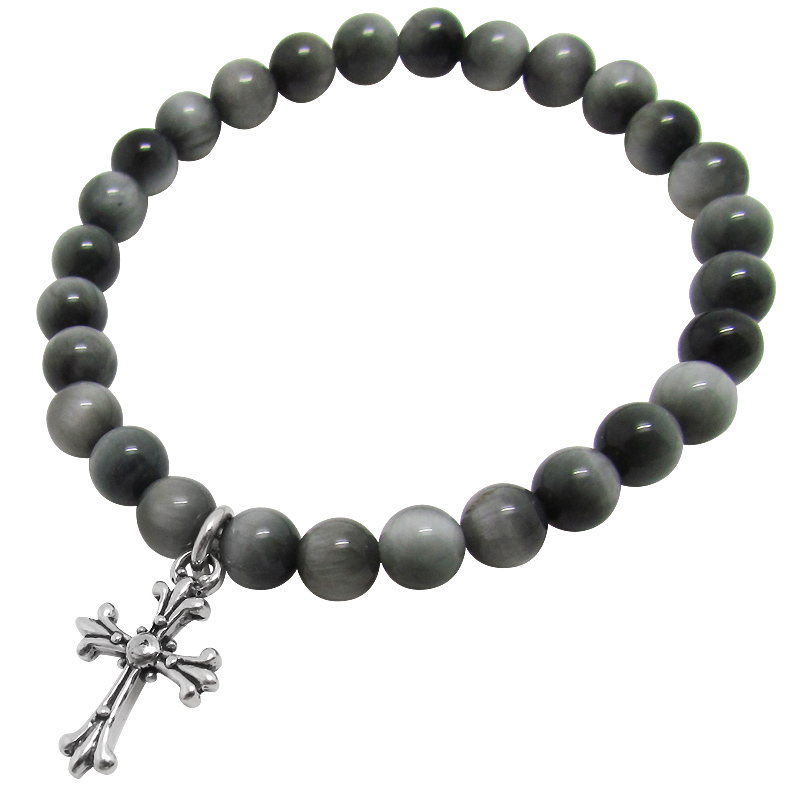 STONE WITH TINY CHAPEL CROSS BRACELET (EAGLE EYE) 6mm